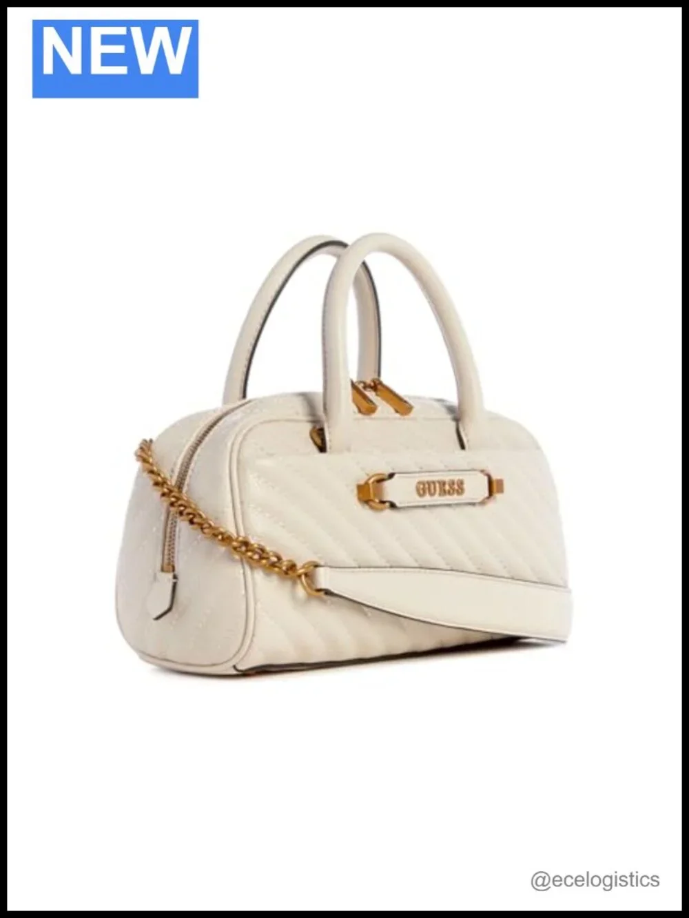 Quilted PU Satchel Handbag with Adjustable Shoulder Strap & Antique Bronze